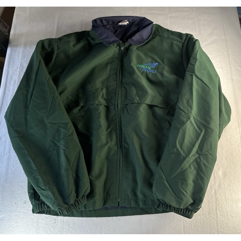 Vintage‎ AFSCME People Union Line Jacket Large Green Full Zip Windbreaker USA